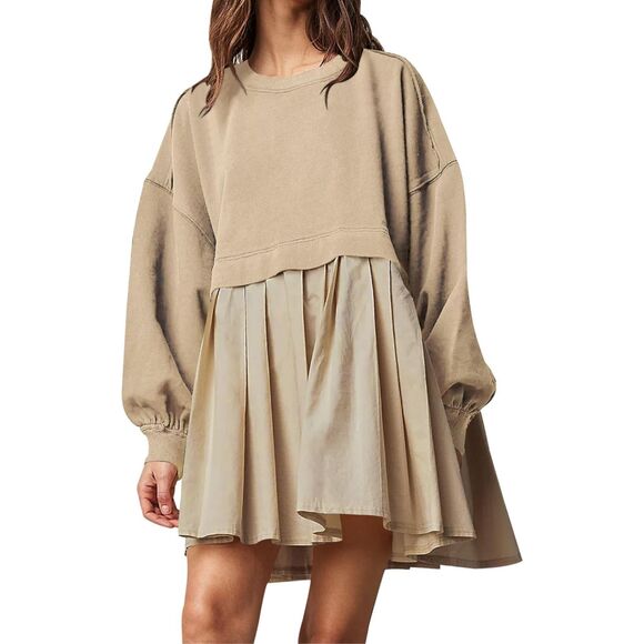 NEW Crew Neck Pullover Oversized Sweatshirt Mini Dress L - Picture 1 of 6